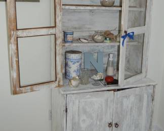 Rustic Vintage glass front farm style hutch