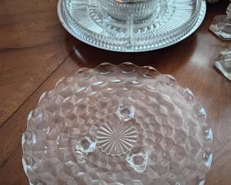 MCM lazy Susan, fostoria glass platter