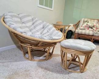 Rattan Papasan Chair and FootStool
