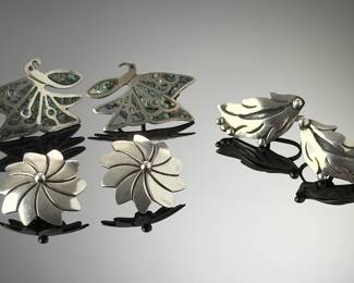 Vintage Mexican Sterling Silver Earrings Lot 3 Pairs Taxco Maricela Abalone