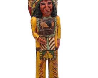 Frank Gallagher Signed Cigar Store Indian Wood Carving American Folk Art Statue