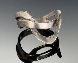 Vintage Unmarked Silver Ring, Abstract Modernist Style, Size 6.5