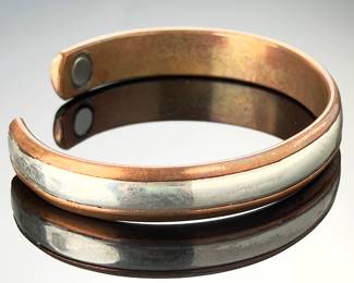 Vintage Sergio-Lub Copper & Silver Magnetic Therapy Cuff Bracelet