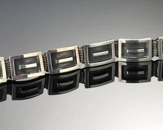 Vintage Mid-Century Modernist Sterling Silver Panel Link Bracelet 56g