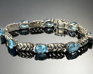 Sterling Silver & Blue Topaz Braided Link Bracelet 925 Fine Jewelry 7in