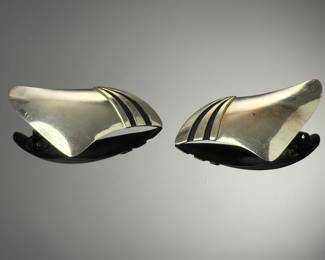 Vintage JK Sterling Silver Modernist Wing Statement Earrings Oxidized Overlay