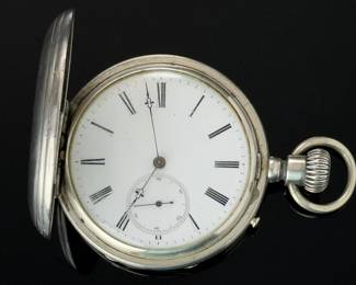 Antique Swiss Remontoir 15 Jewel Silver Hunter Case Pocket Watch