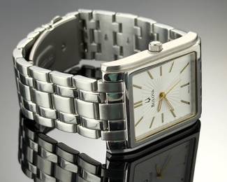 Bulova 96A142 Men's Stainless Steel Tank Quartz Dress Watch Silver Dial