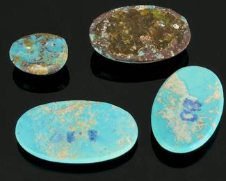 Natural Turquoise Cabochons Lot of 4, Oval Gemstones for Jewelry Making