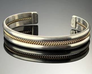 Navajo IAN Sterling Silver 12K Gold Filled Cable Cuff Bracelet 21.5g