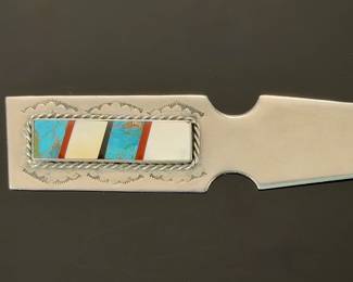 Vintage Native American Silver Turquoise Coral MOP Inlay Letter Opener 6.25"