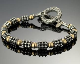 Zanfeld Sterling Silver 14k Gold Bead Toggle Bracelet 8" 24g