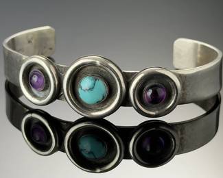 Navajo DELEGO Sterling Silver Sleeping Beauty Turquoise Amethyst Cuff Bracelet