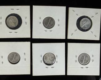 6 US Mercury Dime 90% Silver Coin Lot - 1916-S, 1916, 1917, 1937, 1941
