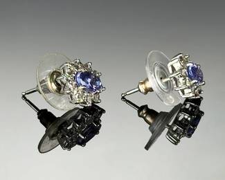 Sterling Silver 925 Kiran Jewels Amethyst CZ Halo Stud Earrings KRN