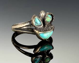 Vintage Navajo Turquoise Silver Ring, Size 7, Signed RS