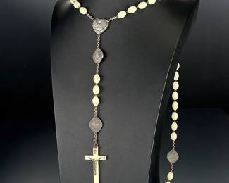 Italian Seven Sacraments Rosary Necklace Pale Green Aventurine Jade 40"