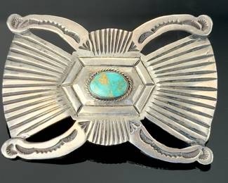 Navajo Sterling Silver Royston Turquoise Belt Buckle Signed M Vintage