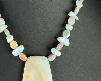 Artisan Amazonite and Jasper Statement Necklace, Bohemian Toggle Clasp, 18.5"