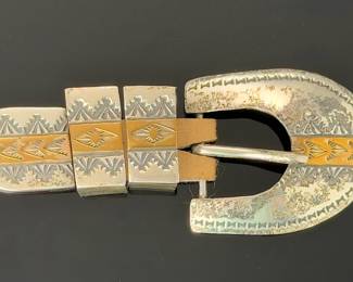 Vintage Sterling Silver & 12K Gold Filled Western Ranger Belt Buckle 4pc Set
