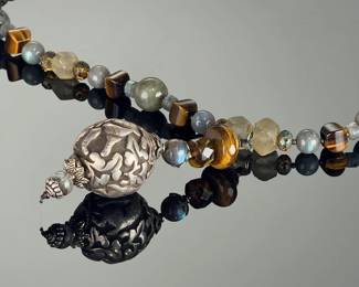 Artisan Tiger's Eye Labradorite Citrine Chunky Statement Necklace 26"