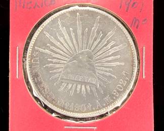 1901 Mexico MO 1 Peso .9027 Silver Coin Uncirculated Condition