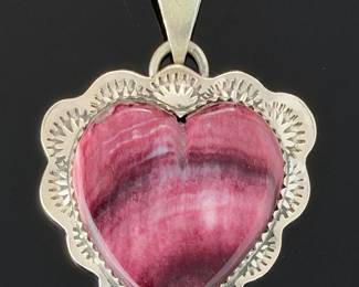 Handmade Purple Spiny Oyster Shell Silver Heart Pendant Artisan Southwest