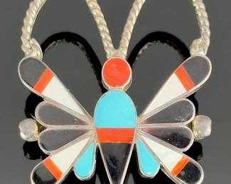Vintage Zuni Multi-Stone Inlay Butterfly Pin Brooch, Native American Jewelry