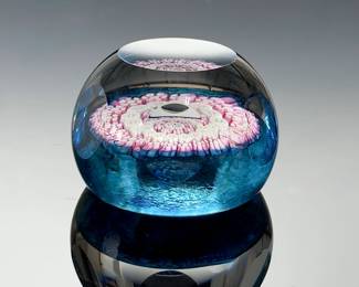 Caithness Scotland Faceted Millefiori Art Glass Paperweight - Pink & Teal