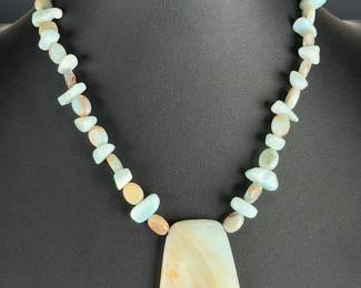 Artisan Amazonite and Jasper Statement Necklace, Bohemian Toggle Clasp, 18.5"