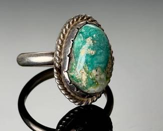 Vintage Turquoise Silver Southwest Ring, Estate Jewelry, Size 9.5