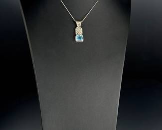 Italian Sterling Silver Snake Chain & Blue Topaz Balinese Pendant Necklace 925
