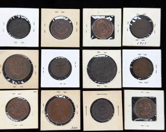 Canada Coins & Tokens: 12-Piece Lot Early Copper Cents & Bank Tokens (1832-1917)