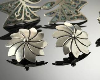 Vintage Mexican Sterling Silver Earrings Lot 3 Pairs Taxco Maricela Abalone