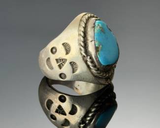 Vintage Navajo Sleeping Beauty Turquoise Sterling Silver Ring Size 9
