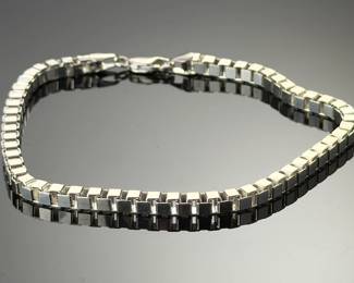 Italian Sterling Silver Box Link Bracelet - 9 Inch, 17.5g, Marked 925 Italy