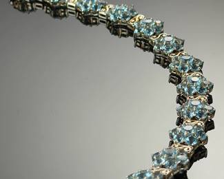 Sterling Silver Blue Topaz Vermeil Floral Cluster Link Bracelet 8" 26g