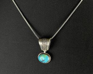 Native American Sterling Silver Sleeping Beauty Turquoise Bear Pendant Necklace