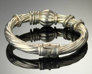 Vintage Sterling Silver Modernist Cable Twist Hinged Bracelet Bangle 32g