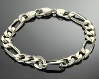 Italian Sterling Silver Figaro Link Bracelet 925 Italy 9" 10mm 26.8g