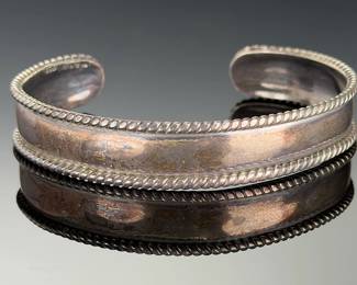 Vintage Mexican Sterling Silver 950 Cuff Bracelet - Rope Edge