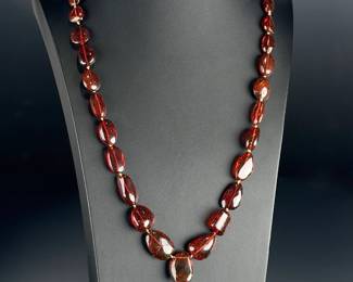 Vintage Cherry Baltic Amber Chunky Freeform Nugget Statement Necklace - 30"