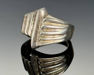 Vintage Mexican Silver Ring, Ribbed Geometric Design, Marked Mexico, Size 6.5