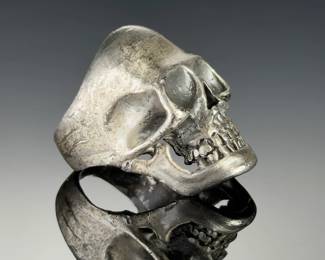 Vintage Skull Ring, Heavy White Metal Biker Goth Style Ring, Unmarked