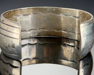 Vintage Native American Sterling Silver Hand Stamped Cuff Bracelet Signed LNM