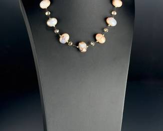 Sterling Silver Banded Agate & Smoky Quartz Statement Necklace 20 Inch 925