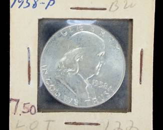 1958 US Franklin Half Dollar 90% Silver Coin, Uncirculated