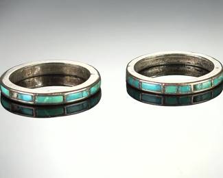 Native American Vintage Turquoise Silver Inlay Rings (2) Size 5.5 & 6
