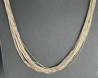 Native American 30 Strand Liquid Sterling Silver Necklace 29" Signed 49.8g