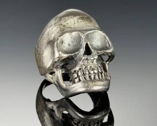 Vintage Skull Ring, Heavy White Metal Biker Goth Style Ring, Unmarked